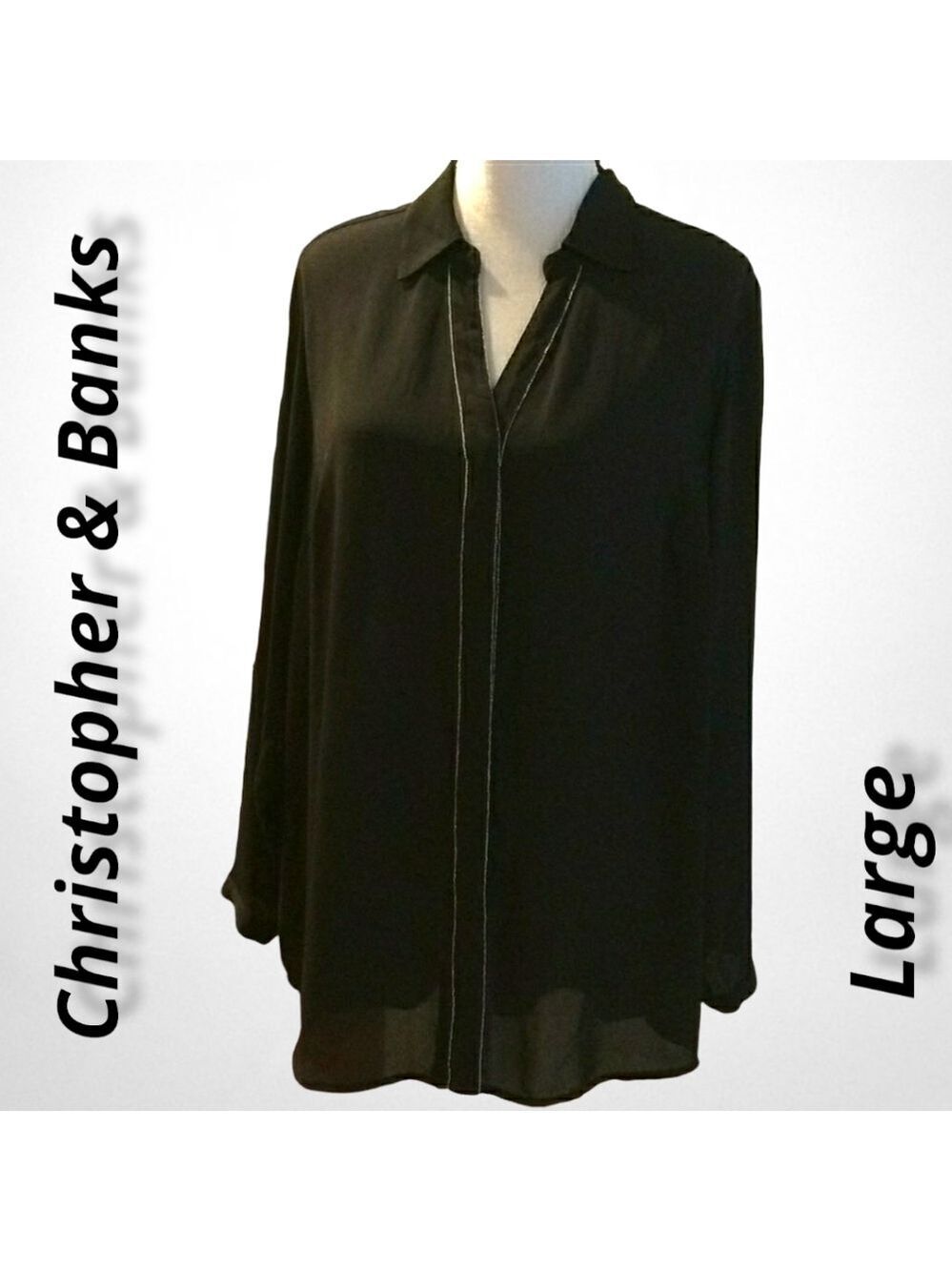 Christopher Banks Tunic Black Semi Sheer L EUC
